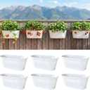 LaLaGreen Wall Planter (9.8 Inch, 6 Pack) White Oval Metal Pot Hanging Decor Flower Railing Fence Pots Mounted Indoor Plant Holder Porch Decorations Drainage Garden Plants Planters Balcony Home Yard