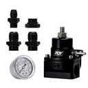 PQY Fuel Pressure Regulator AN8 Feed & AN6 Return Line + 0-160PSI Gauge Set Dark Black