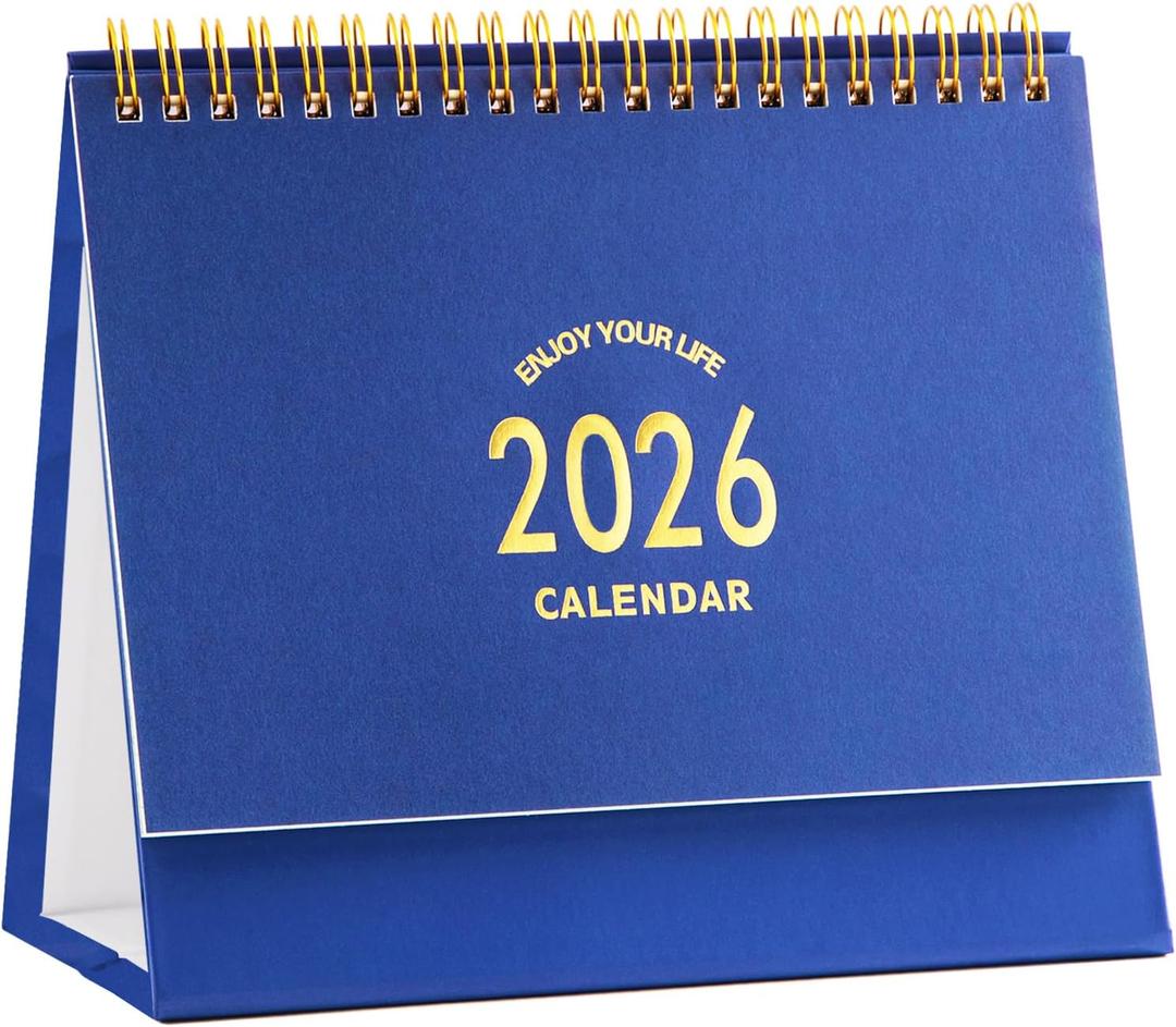 Small Desk Calendar 2026, Standing Flip Desktop Calendar from Now to December 2026 - Metal Ring Twin-Wire Binding Monthly Desktop Calendar for Home Office School (Blue)