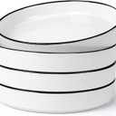 famiware Nebula Pasta Bowls for 4, 8.75-inch Salad Bowl Sets, Large Wide Bowls for Serving Dinner, White with Black Rim