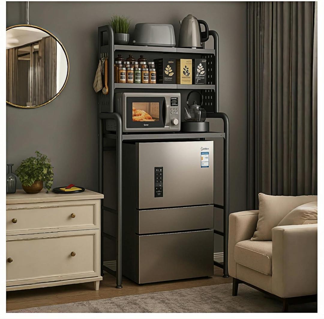 Dorm Microwave Storage mini Fridge Rack, can be Placed Above the White mini Fridge Shelf, The Height and Length are Adjustable, Suitable for Various Sizes of refrigerators (Gray), 30 inches x 14 inches x 73.2 inches
