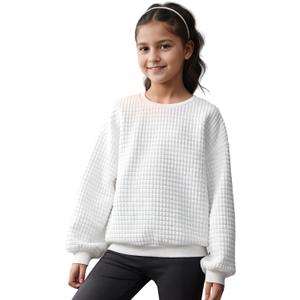 Girl Crewneck Sweatshirt Solid White Long Sleeve Tops Casual Shirts Fall Winter Clothes for 11 Y
