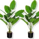 Artificial Plants Fake Banana Tree with Green Leaves 32" Bird of Paradise Plantas Artificiales Decorativas Faux Tropical Plants Greenery Family Garden Office Indoor Outside Decor 2Pcs (Green)