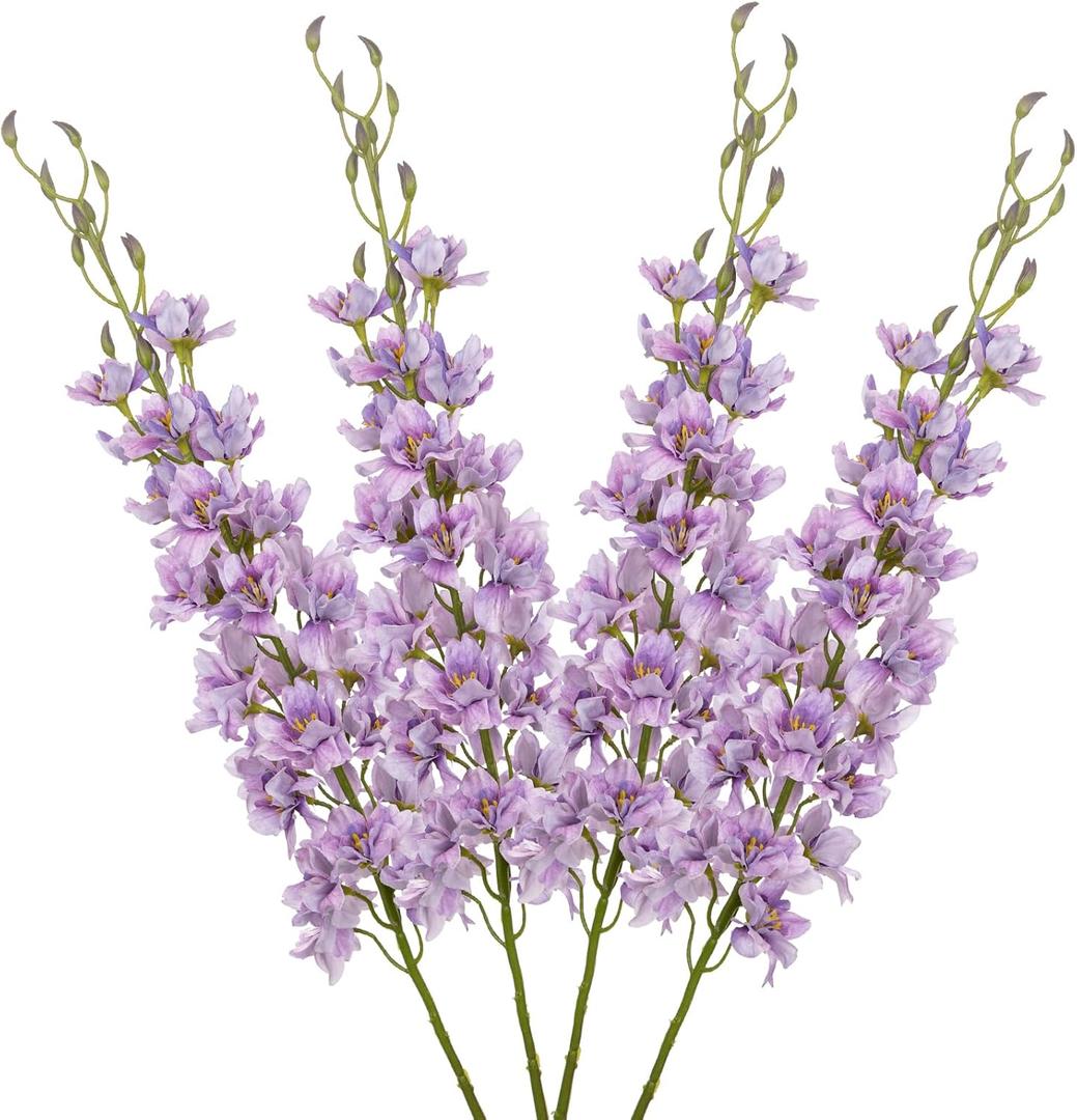 DILATATA 37'' Purple Delphinium Artificial Flowers Larkspur Faux Silk Bouquet for Tall Vases, Home & Wedding Floral Arrangements Indoor Decor,Delphinium Bulk Set for Centerpieces Garden Decor (4Pcs)