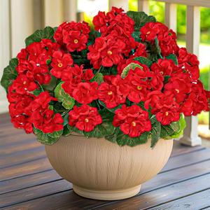 Artificial Geraniums Flowers for Outdoors Fall Decor, Fake Mums 4 Bundles UV Resistant Fake Geraniums Fall Flowers Silk Faux Plants for Home Planter Gardens Table Patio Porch Summer Decor(Red)