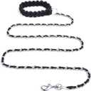 Heavy Duty Metal Chain Dog Leash, Soft Anti Bite Nylon Braided Handle Pet Lead Training Rope Leads for Medium Big Dogs Walking(Black)