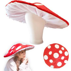 Mushroom Hat Costume Cosplay Accessory Hat Cap, Oversized with Wired Brim (Red)