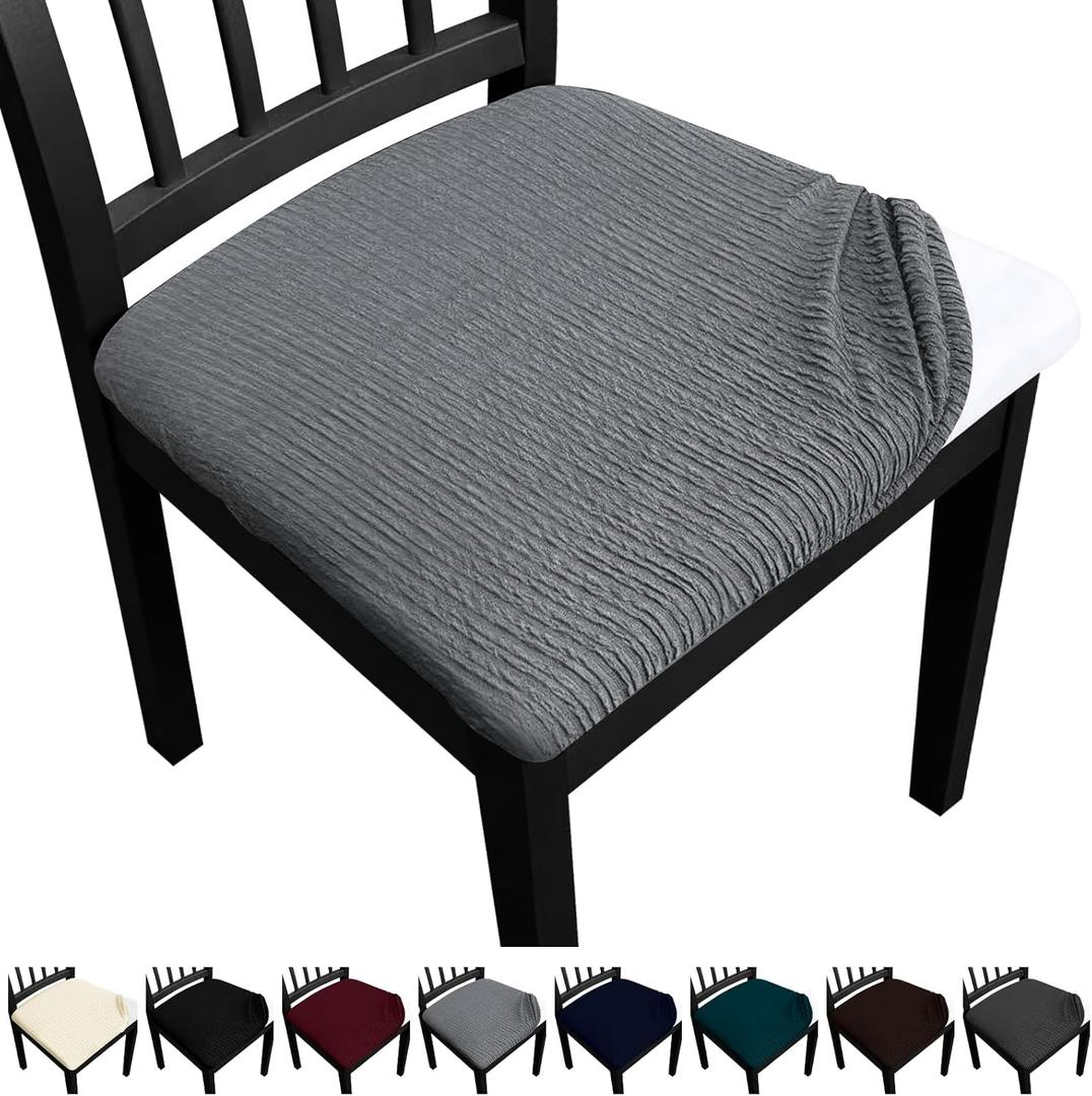 Dining Chair Seat Covers, Washable Dining Room Chair Seat Covers Set of 6, Removable Kitchen Seat Covers Chair Covers for Dining Chairs (Grey)