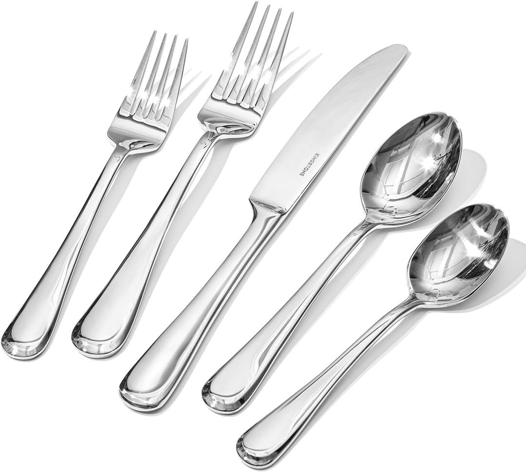 KINGSTONE 30 Pieces Silverware Set for 6, Premium Stainless Steel Flatware Set, Heavy Duty and Modern Design Cutlery Set, Mirror Polished, Dishwasher Safe