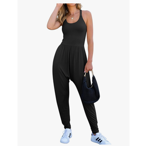 Caracilia Women Jumpsuits 2025 Summer Sleeveless Backless Tank Top Rompers Yoga Gym Workout Jumper One Piece Outfits Size S