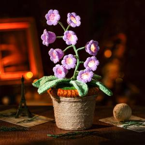 Lily of The Valley Lamp, Purple Crochet Artificial Flowers with Night Lights, Cordless Table Lamp -Birthday Gifts for Women,Cozy Home Decor Mothers Day Gifts