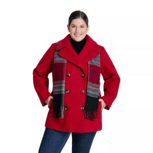 TOWER by London Fog Scarf & Wool-Blend Peacoat, Size 3X