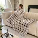 Luxury 1000GSM Throw Blanket, 60x80 Inches, Ultra Soft Double-Sided 3D Bubble Textured Faux Rabbit Fur, Frosted Brown & White, Reversible High-Density Plush Warm Blanket for Sofa & Bed