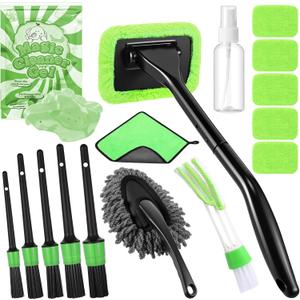 16 Pcs Windshield Cleaner Tool, Car Cleaning Kit with Various Detailing Brushes Set Spray Bottle Cleaner Towel Cleaning Gel Accessories Car Interior Detailing Kit for Windows Vents(Green)