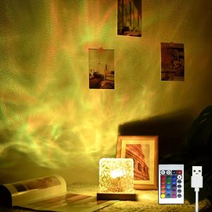 Northern Lights Ocean Wave Projector Light, Galaxy Light Projector, 16 Colors Gradual Rotating Flame Water Ripple Ambient Night Light Non-Wood for Bedroom, Room Decor, Kids Room (RC)