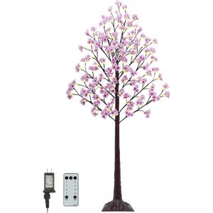 6FT Lighted Cherry Blossom Tree - Faux Artificial Light Up Cherry Blossom Trees with 112 Lights, 336 Lush Flowers, Timer, Remote 8 Modes Pink Tree for Spring Wedding Party Indoor Outdoor Decor