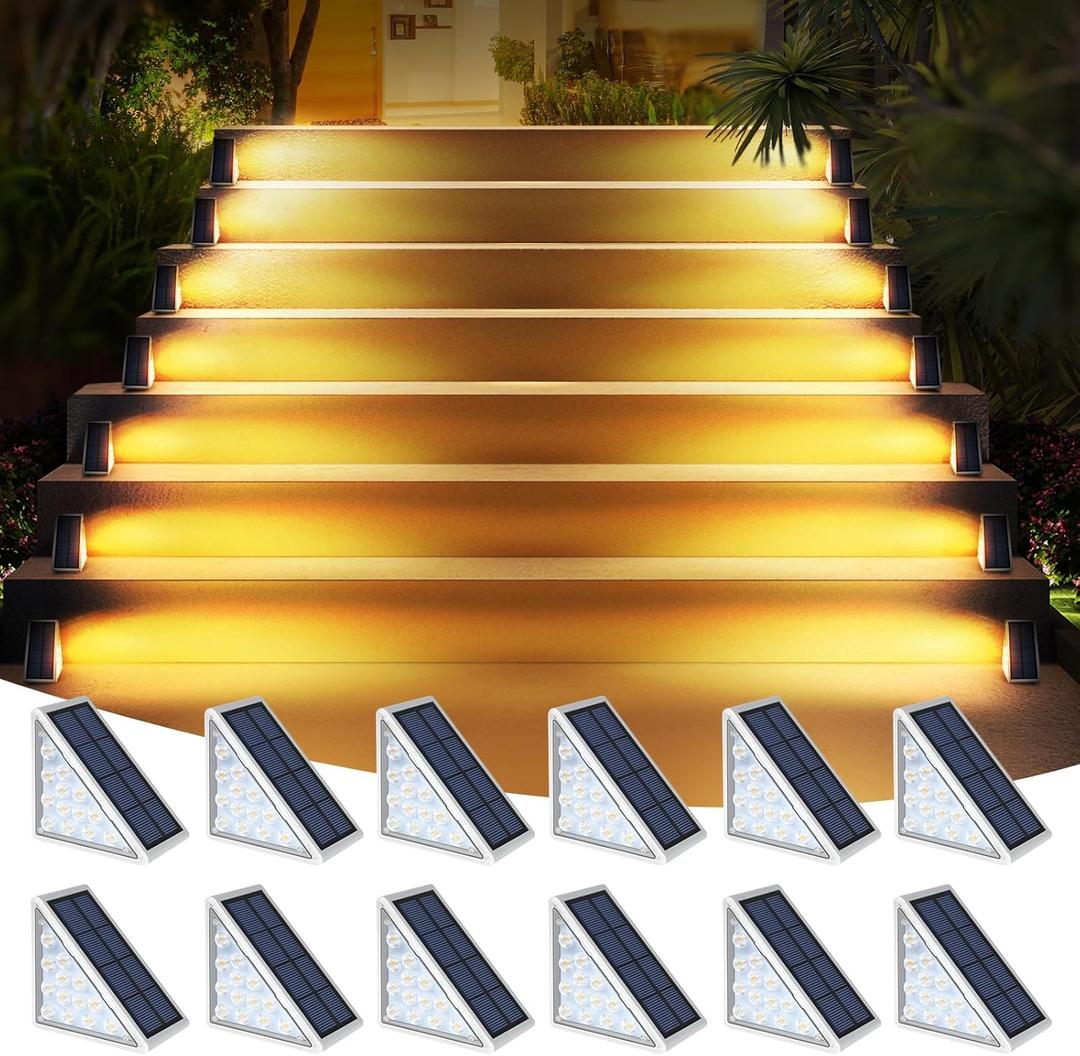 AUDLES LED Solar Step Lights Waterproof Outdoor Stair Lights, Warm White Solar Deck Lights IP67 Solar Decoration Lights for Yard, Patio, Garden, Walkways, Front Door, Pathway, Driveway, Porch 12 Pack