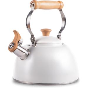 ROCKURWOK Tea Kettle, Tea Pot with Cool Touch Ergonomic Handle, Teapot Food Grade Stainless Steel, Tea Kettle Stovetop, Kettle Teapot, Whistling Tea Kettle, Tea Pot, 2.7 Quart (White)