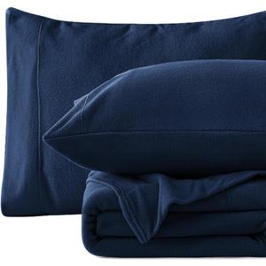 Love's cabin Fleece Full Sheet Set - 4 Pcs Dark Blue Super Soft Plush Polar Fleece Bed Sheets Set with 16" Deep Pocket,Cozy Warmth for Cold Season(1 Flat Sheet,1 Fitted Sheet,2 Pillow Cases)