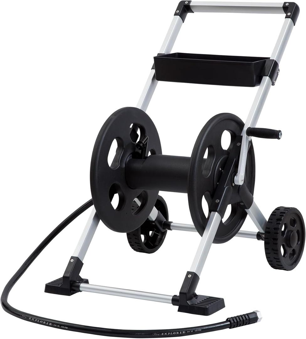 Liberty Garden 304 Explorer Two Wheel Hose Reel Cart, Aluminum, Holds 250-feet of 5/8" Hose (Silver/Black)
