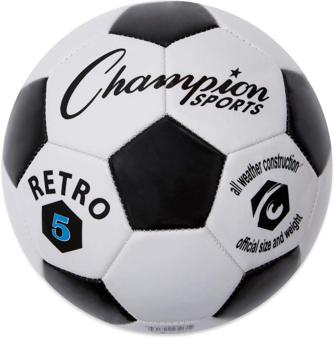 Champion Sports Retro Soccer Ball, Size 5 , Black/White