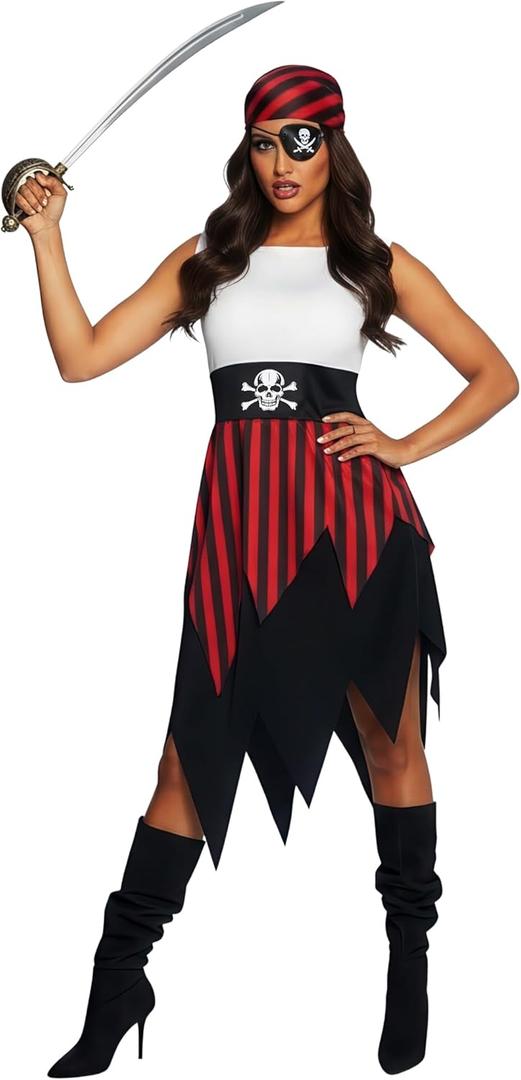 Morph Pirate Costume Women, Pirate Costume Adults, Women's Halloween Costumes (Medium)