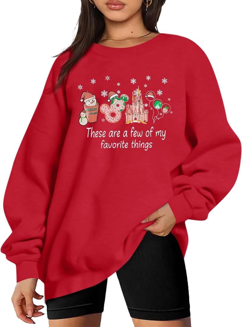 MYHALF Christmas Sweatshirt Women Xmas Shirts: Oversized Merry Christmas Crewneck Sweater Funny Magical Snowman Graphic Tops (Red, L)