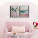 2Pcs Pink Beach Canvas Wall Art, Peach Palm Tree Canvas Print Wall Decor Preppy Prints Artwork Painting Beach Decoration for Gallery Living Room Bedroom, Unframed (16x24inch) (24L" x 16W")