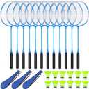 12 Pack Badminton Rackets Set Including Badminton Racquets, Nylon Shuttlecocks and Carry Bag for Outdoor Backyard Games Beginners, 26.57 inches x 10.04 inches