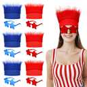 12 Pcs 4th of July Accessories Red Blue Hairy Headband Wigs Independence Day Star Sunglasses for Adults Patriotic Party Favors Masquerade Cosplay Crazy Hair Day