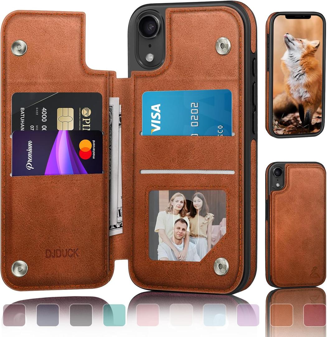 DJDUCK Designed for iPhone XR Case Wallet with Card Holder, [Magnetic Clasp Cover] [RFID Blocking Leather Protection] Shockproof Women Men Cases 6.1 Inch for Apple XR Light Brown