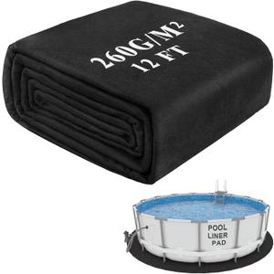 Pool Liner Pad, 12 Foot Round Pool Pads for Above Ground Pool, 260G/M Thicke Seamless Comfort, Double Density Puncture Resistant Swimming Pool Mats For Floor Can Extend The Life of Pool Liner (Black)