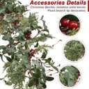 Christmas Garland with Lights, 7.5ft Greenery Pine Garland/Red Berry Garlands, Prelit Garland for Mantle Fireplace Outdoor Thanksgiving Xmas Holiday Decorations (Olive Leaf)