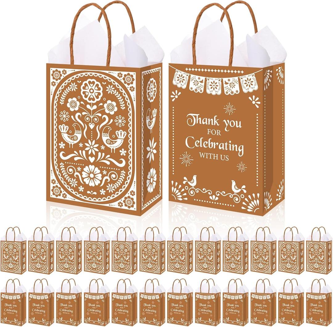 24pcs Cielito Lindo Baby Shower Decorations Party Favor Thank You Gift Bags with Handle Tissue Paper Mexican Paper Goodie Bags for Guests Baby Shower Gender Reveal Birthday Wedding Christmas(Classic)
