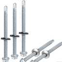 uxcell #14 x 3-9/16" Self Drilling Screws with Rubber Washer, 100pcs Zinc Plated Steel Roofing Screws Hex Head Self Tapping Screws with EPDM Washer for Metal to Metal