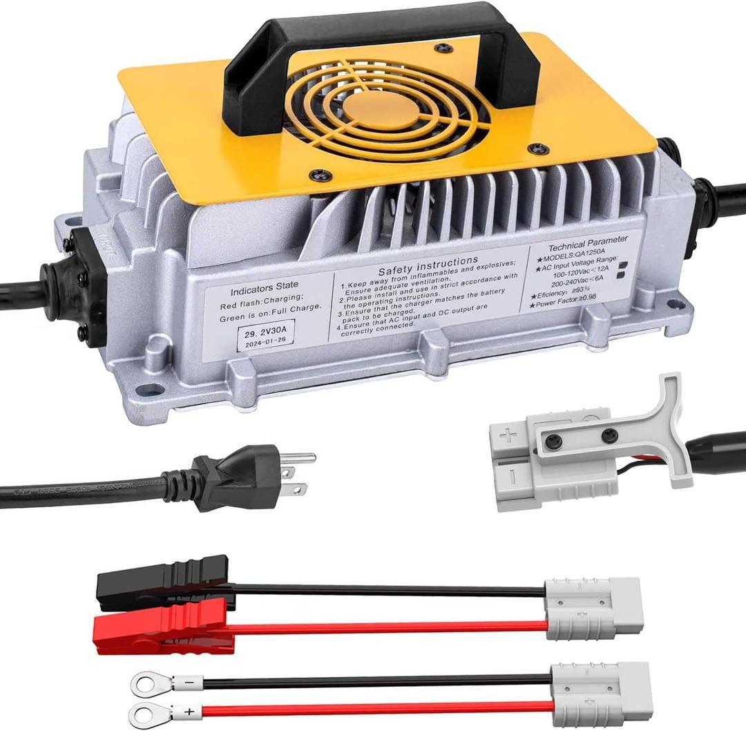 YILEIDE 24V 30A Lithium Battery Charger for 29.2V LiFePO4 and LeadAcid, for Forklift, Golf Cart, Floor Scrubbers, RV, Boat and Pallet Jack, with Anderson Plug