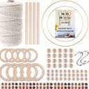 119pcs Macrame Kits for Starter 3mm x 109Yards Natural Cotton Macrame Cord with 100pcs Wooden Beads,10pcs Wooden Rings,Wooden Sticks,Metal Rings,S Hooks Macrame Supplies for Plant Hangers