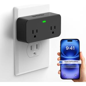 Power Failure Alarm WiFi, Newest Smart Power Outage Alarm with App Remote Cancel Device Alert & Custom Alert Time, 2 Sockets Home Power Loss Alarm for Freezer, GFCI Trips, Sump Pump, Pet Feeder