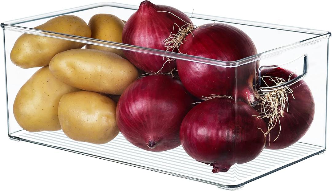 Hudgan 2 Pack Straight Sides Stackable Pantry Organizer Bins for Home Edit - 13.5''L x 7.5''W x 5.5''H