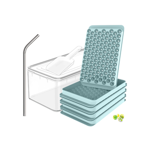 CKE Mini Ice Cube Trays for Freezer (4 Pack), 0.55" Round Ice Mold Trays Carry 104x4 pcs Tiny Pebble Cubes, Mini Crushed Ice Cube Trays with Bin, SS Straw & Ice Scoop, for Cocktails, Drinks, Whisky
