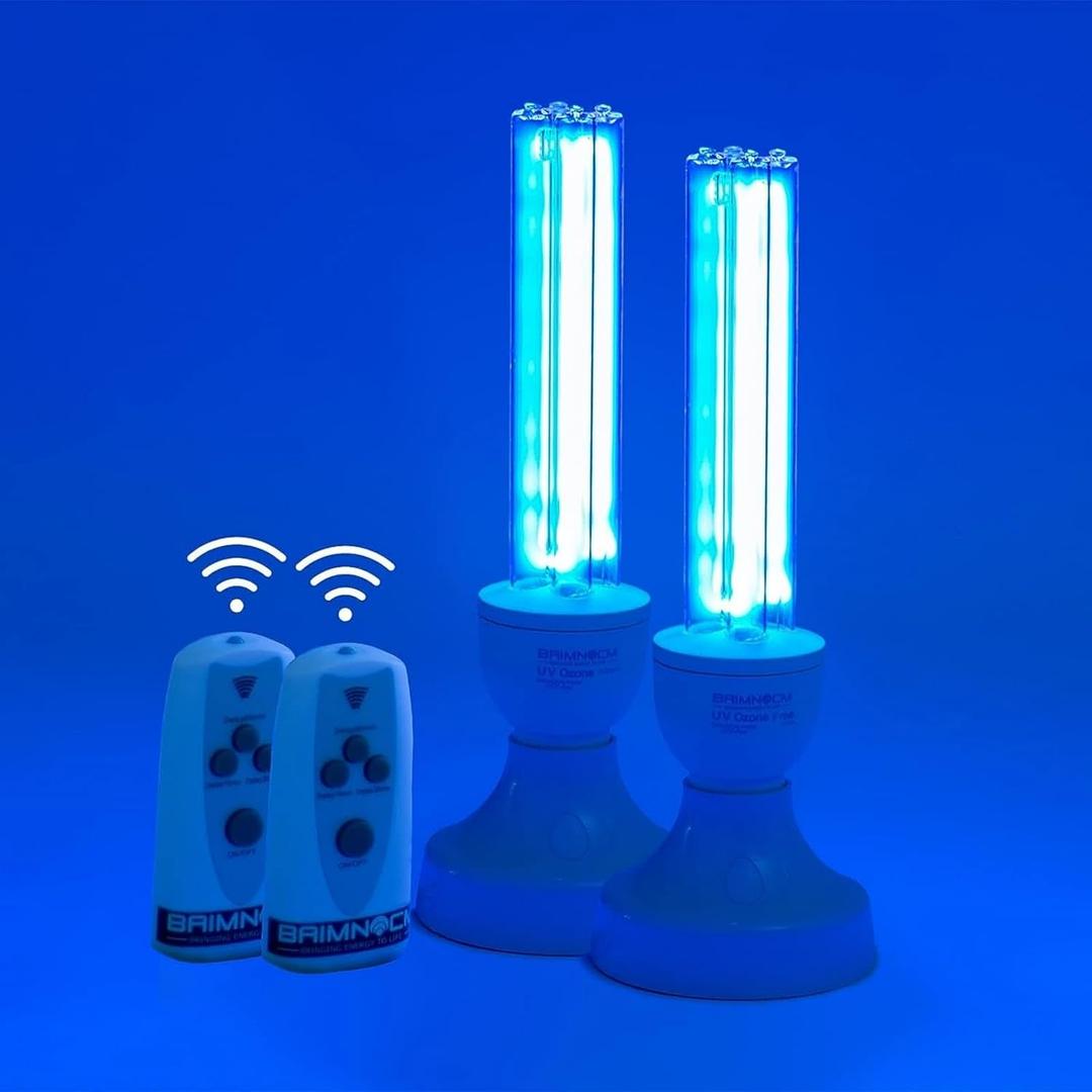 BAIMNOCM 50 Watt UV Light, UVC Germicidal Lamp with E26 Base and Remote Control, Home Disinfection Device UV Light Bulb for Basement/Bedroom/Kitchen, 2x25W Ultraviolet Light Lamp