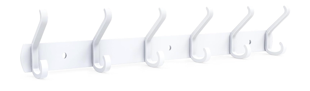  Wall Coat Hooks with 6 Hooks, 54 cm Coat Hooks, Metal Coat Rack, Wall Coat Rack for Bedroom, Bathroom, Kitchen, Hook Rack, Coat Rack for Jackets, Hats, Towels (White)