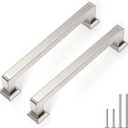 homdiy 10 Pack 5-1/16 Inch Brushed Nickel Cabinet Pulls, Solid Heavy-Duty Zinc Alloy Kitchen Handles, Modern Square Drawer Pulls for Cupboard, Dresser, Wardrobe