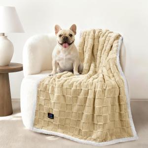 Luciphia Waterproof Dog Blanket, Emotional Support Leakproof Medium Pet Blanket for Couch Sofa Bed Protector, Washable Sherpa Fleece with 3D Jacquard, Cozy Calming Reversible, Yellow, 57"x40"