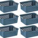 IRIS USA Plastic Storage Basket, 6-Pack, Medium, Shelf Basket Storage Organizer for Pantry, Cabinet, Bedroom, Closet, Laundry Room, Eco-Friendly, Navy