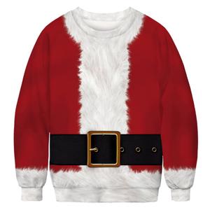 Unisex Ugly Christmas Sweater Funny 3D Print Santa Outfits Sweatshirt Long Sleeve Crewneck Xmas Pullover, Red 3, XL