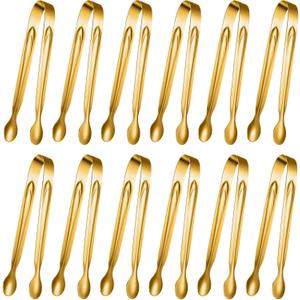 12 Pieces Mini Tongs Stainless Steel Small Sugar Serving Tongs for Charcuterie Board Appetizers Dessert Serving Food Tiny Party Danish Candy(6 Inch,Gold)