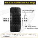2 Pcs 16x6.50-8 Tubeless Lawn Mower Tire and Wheel, 16x6.5-8 Lawn Mower Tire, with 3/4" Bearing (extra 1" Bushing), 3-5" Offset Hub, 4-Ply Tubeless, 35 PSI, Fits Riding Mower & Lawn Tractors, 715 lbs