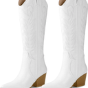 Arromic Cowboy Boots for Women Comfortable Womens Embroidered Western Cowgirl Knee High Boots Pointed Toe Zipper Chunky Heel Country Outfit Retro Tall Boots 6