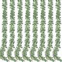 Sggvecsy 8 Pack Artificial Eucalyptus Garland Eucalyptus Leaves Vines Greenery Garland Faux Silver Dollar Eucalyptus Leaves for Table Party Wedding Indoor Outdoor Home Mantle Wall Decor, 8PCS